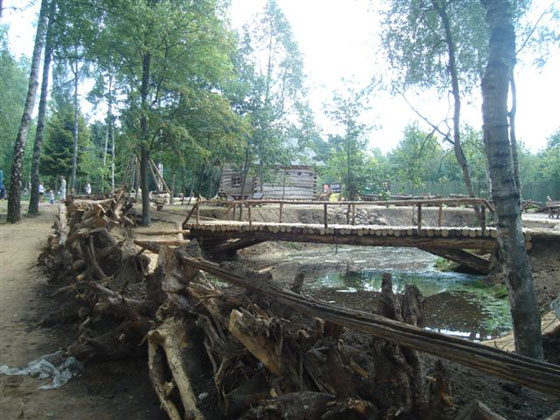 Pond and footbridge in Szymbark